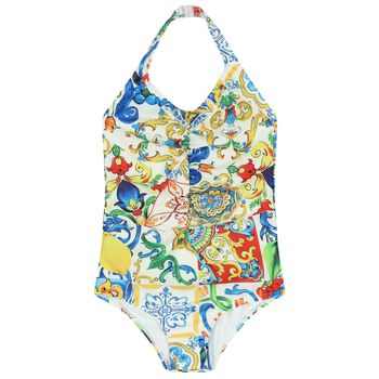 Girls Multi-Coloured Abstract Swimsuit