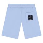Younger Boys White & Blue Logo Shorts Set, 1, hi-res