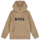 Boys Beige Logo Hooded Top, 2, hi-res