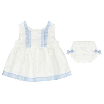 Baby Girls White & Blue Lace Dress Set
