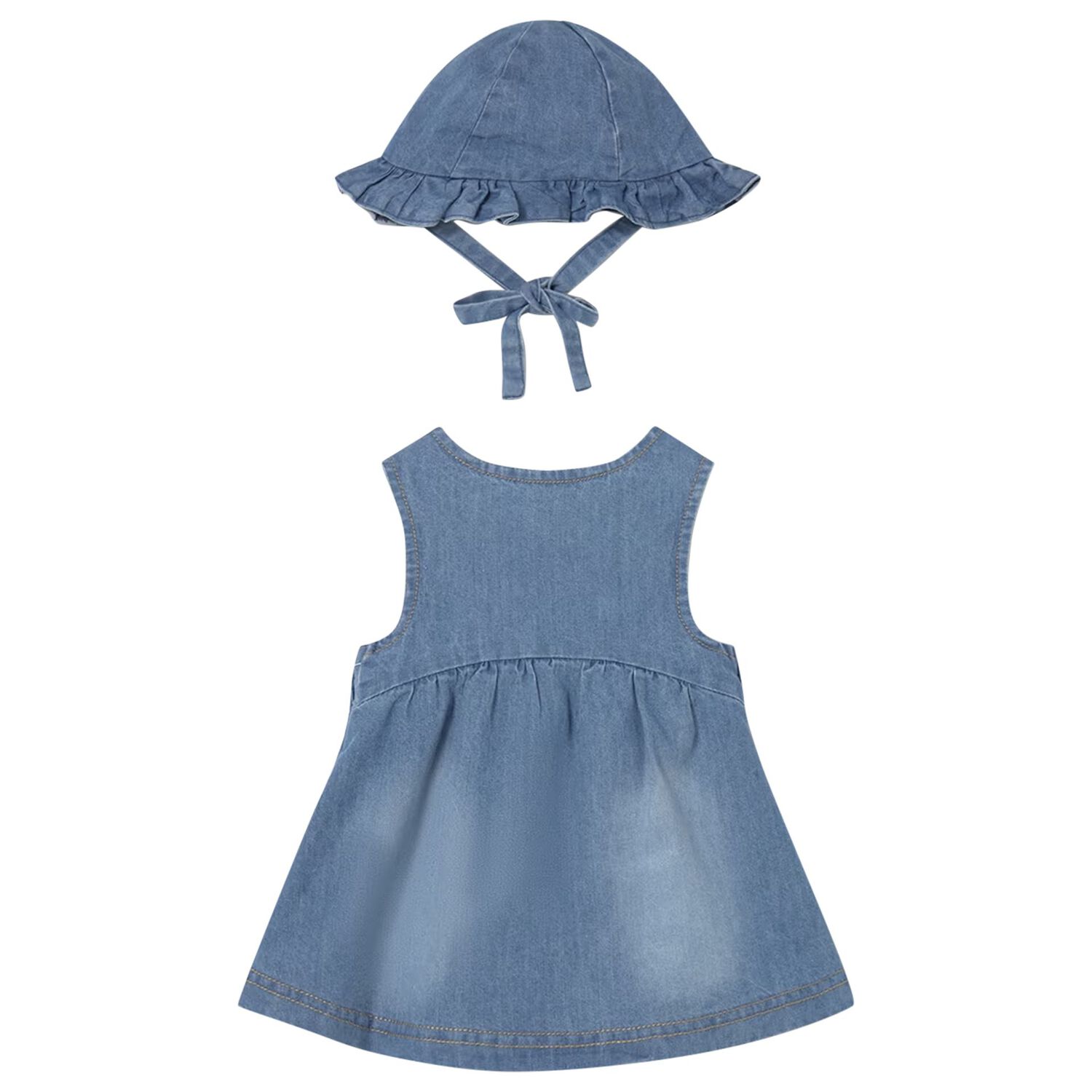 Baby Girls Blue Denim Dress Set, 1, hi-res