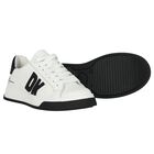 White & Black Leather Logo Trainers, 1, hi-res