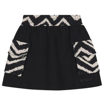Girls Black Zig Zag Logo Skirt