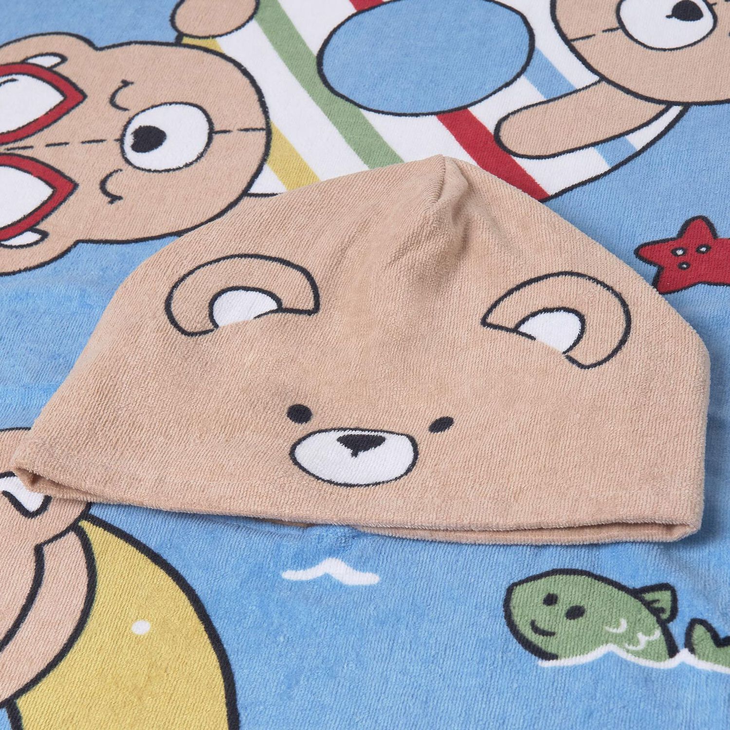 منشفة هودي  على شكل دب تيدي باللون الأزرق والبيج, 1, hi-res