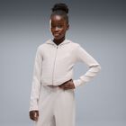 Girls Pink Ribbed Logo Hooded Zip Up Top, 1, hi-res