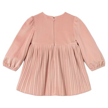 Younger Girls Pink Velvet Pleated Dress