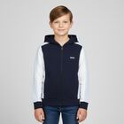 Boys Navy Blue, Blue & White Logo Hooder me d Zip Up Top, 4, hi-res