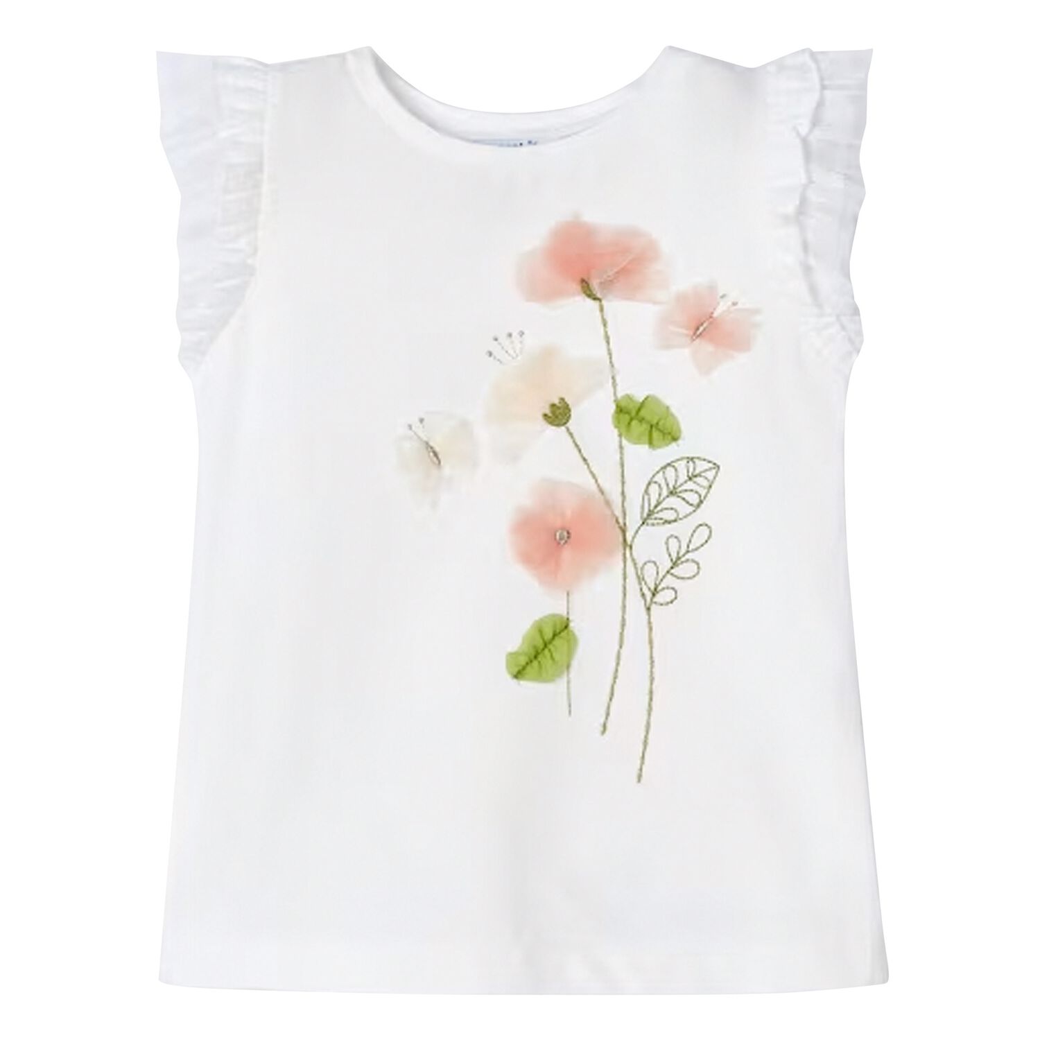 Girls White Tulle Flower T-Shirt, 1, hi-res image number null