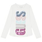 Girls White Embellished Logo Long Sleeve Top, 1, hi-res