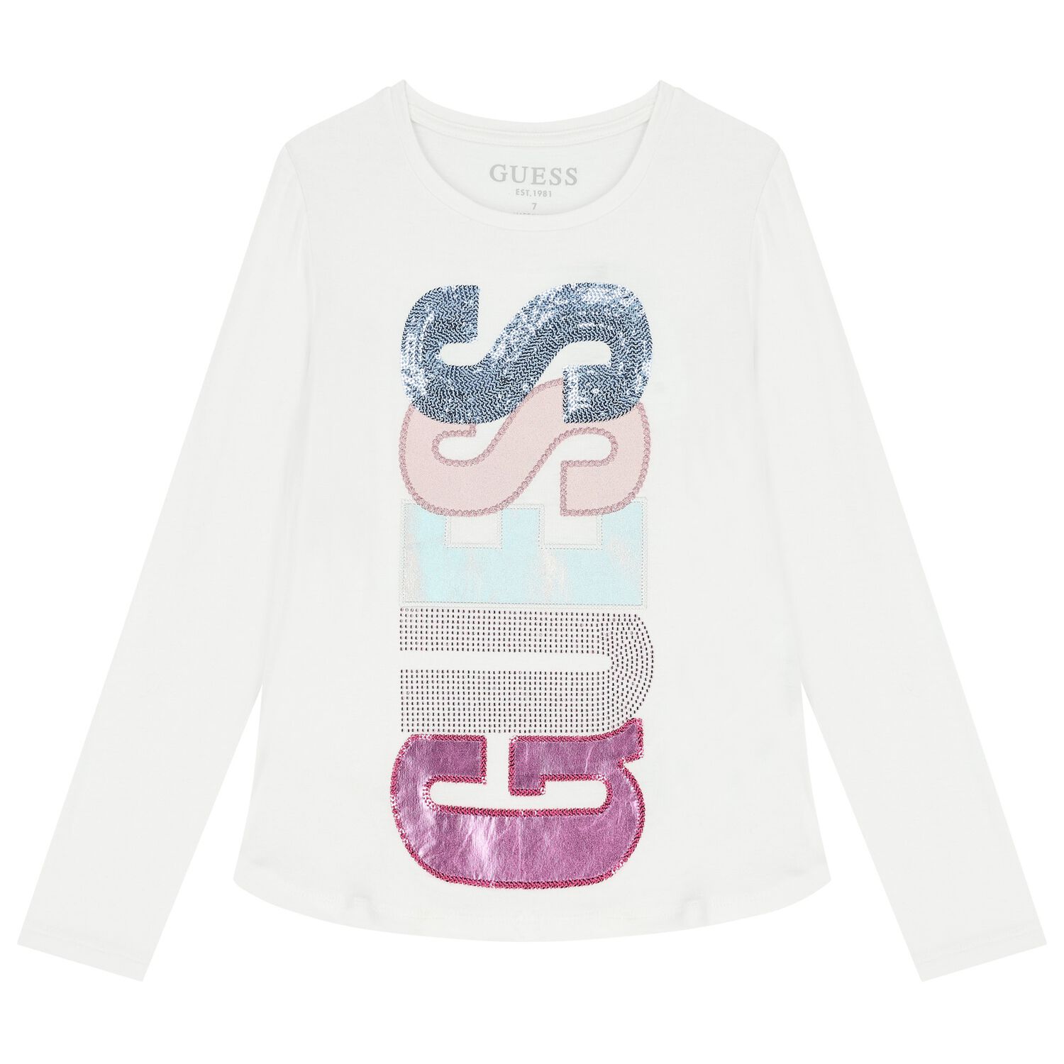 Girls White Embellished Logo Long Sleeve Top, 1, hi-res image number null