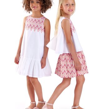 Girls White & Pink Zigzag Dress
