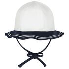 Baby Girls White & Navy Blue Hat, 1, hi-res