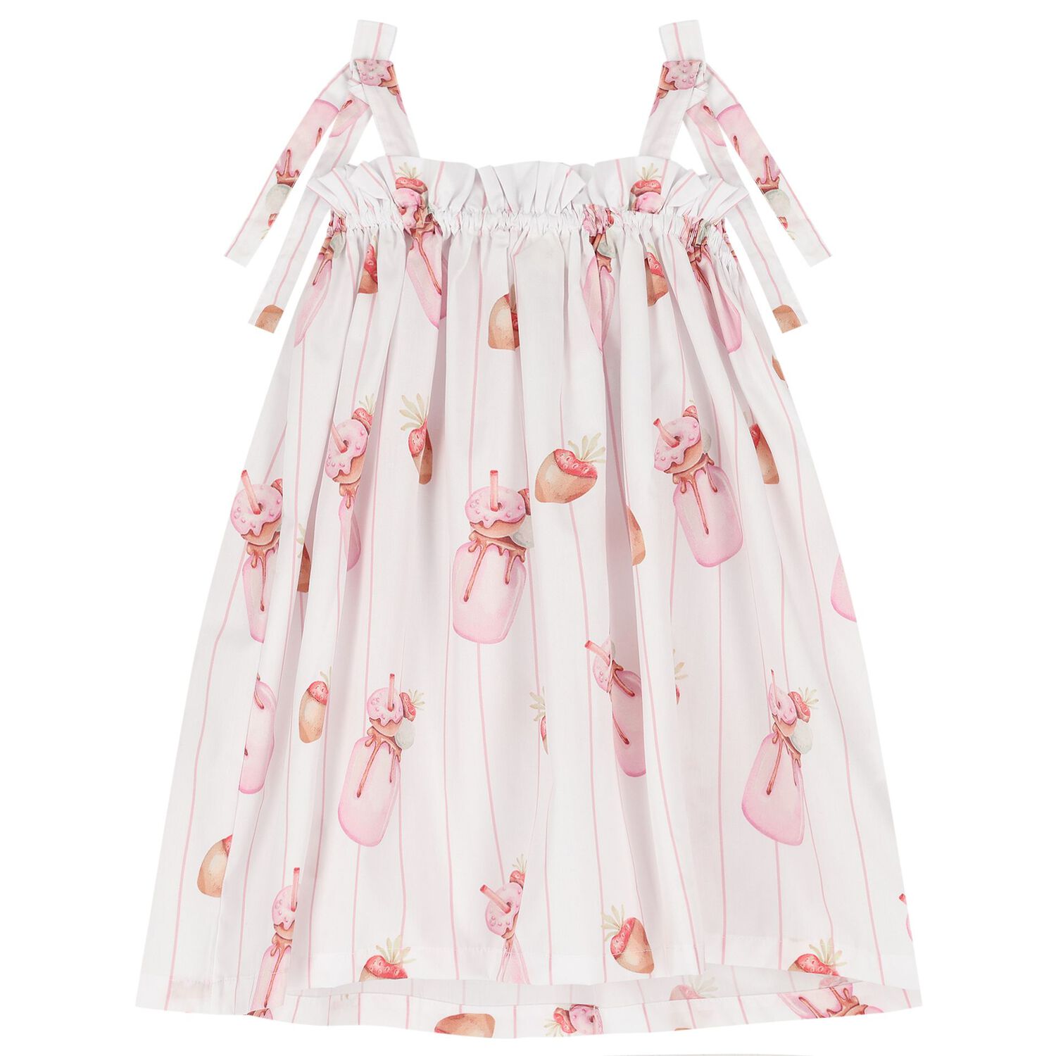 Girls White & Pink Milk Shake Beach Dress, 3, hi-res