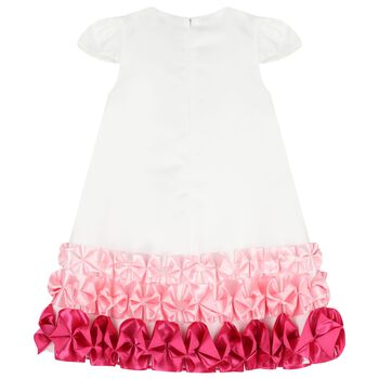 Girls White & Pink Ruched Dress