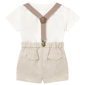 Baby Boys Ivory & Beige Shorts Set