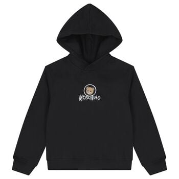 Black Teddy Bear Logo Hooded Top
