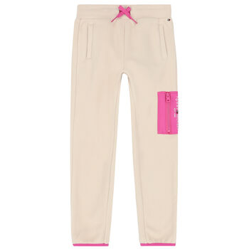 Girls Beige Logo Fleece Joggers