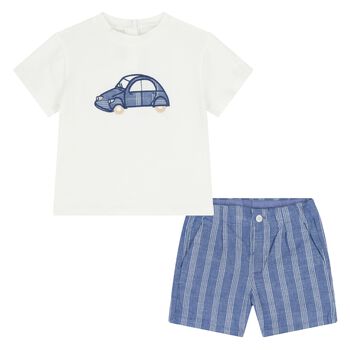 Younger Boys White & Blue Shorts Set