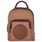 Girls Beige Canvas Horse Logo Backpack ( 26cm ), 1, hi-res