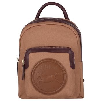 Girls Beige Canvas Horse Logo Backpack ( 26cm )