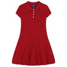 Girls Red Cable Knit Polo Dress, 1, hi-res