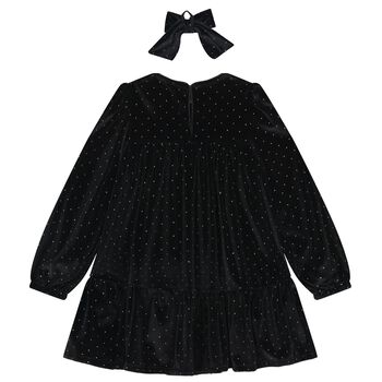 Girls Black Sparkle Velvet Dress Set