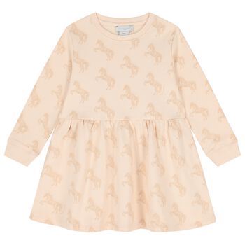 Girls Beige Horse Dress