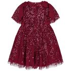 Girls Red Sequinned Tulle Dress, 1, hi-res