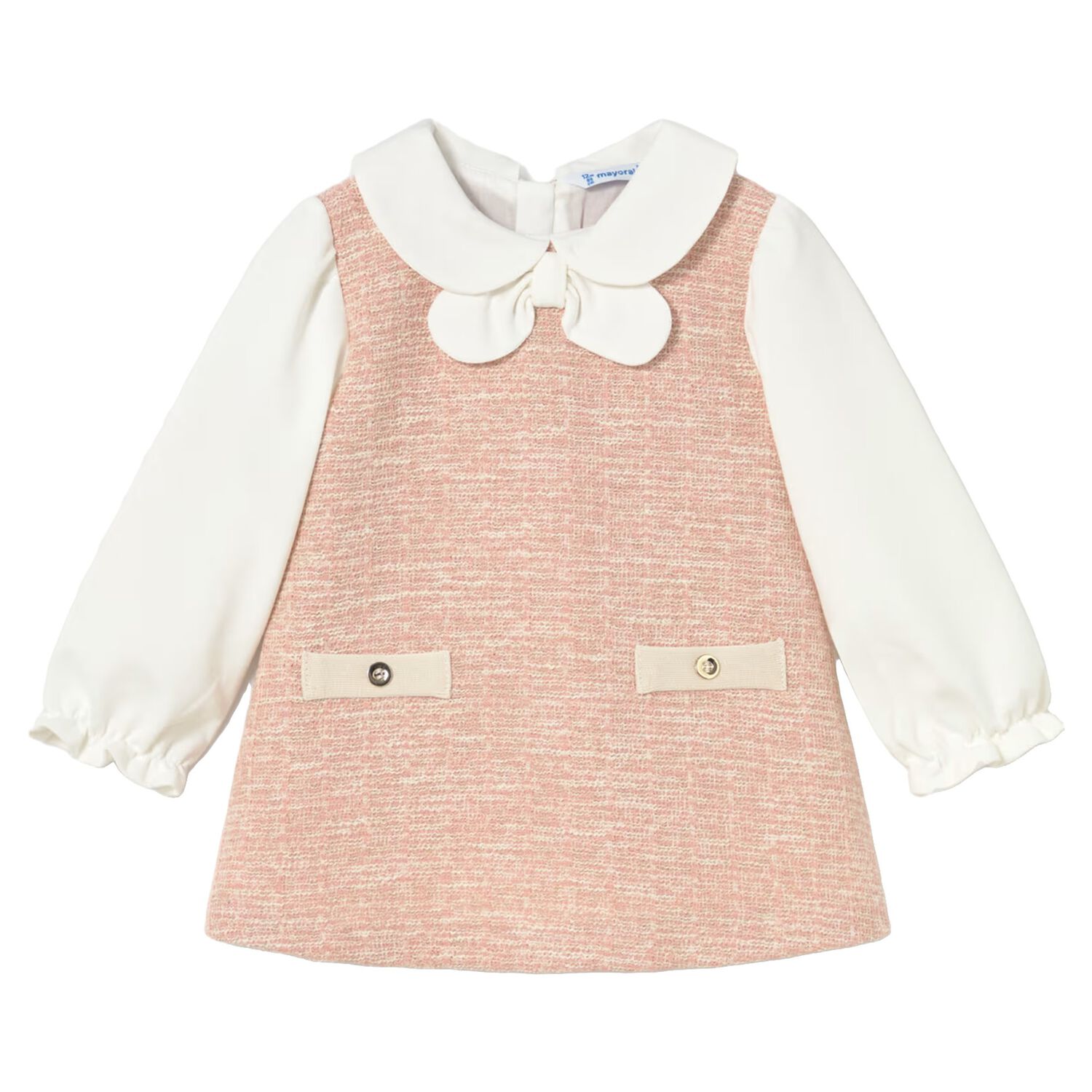 Younger Girls Pink Tweed Dress, 1, hi-res