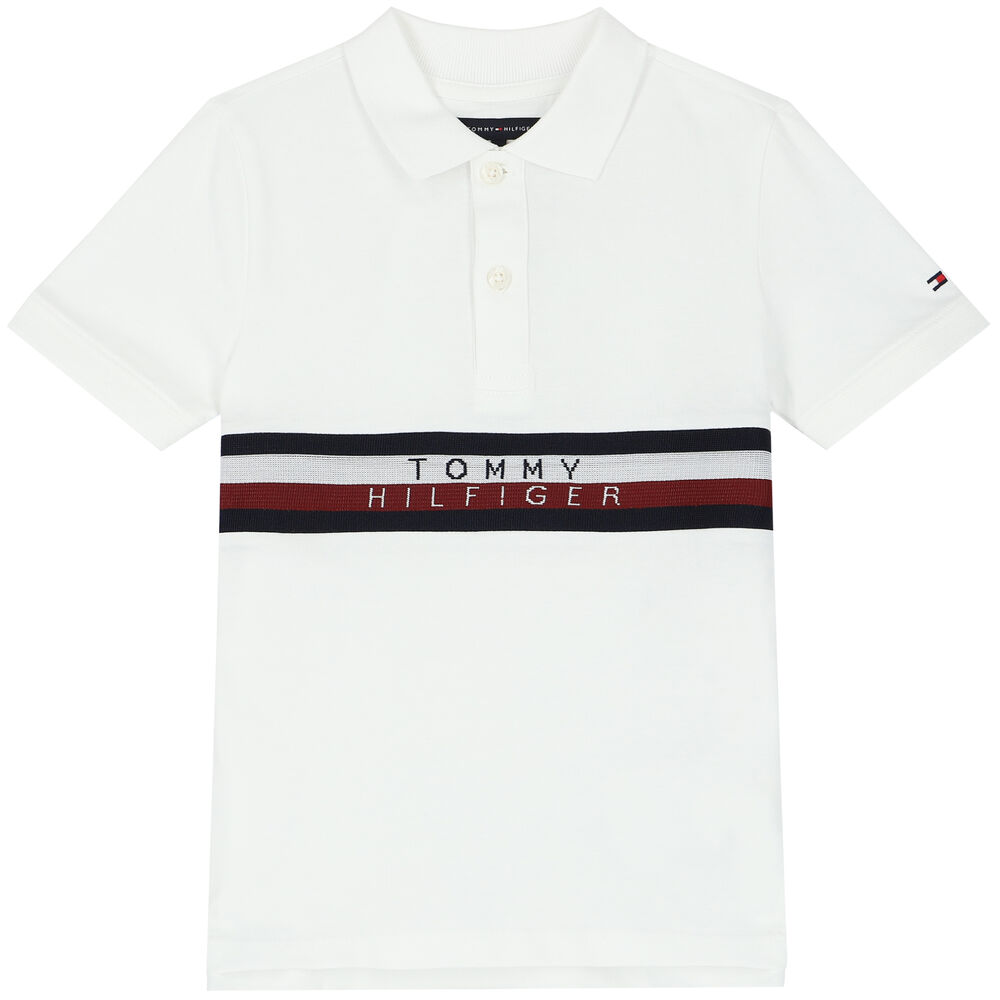 snatch eksplicit billede Tommy Hilfiger Boys White Logo Polo Shirt | Junior Couture USA