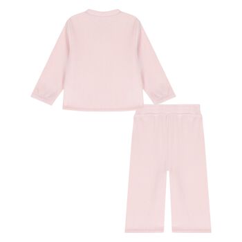 Younger Girls Pink Ribbed Trouser Set