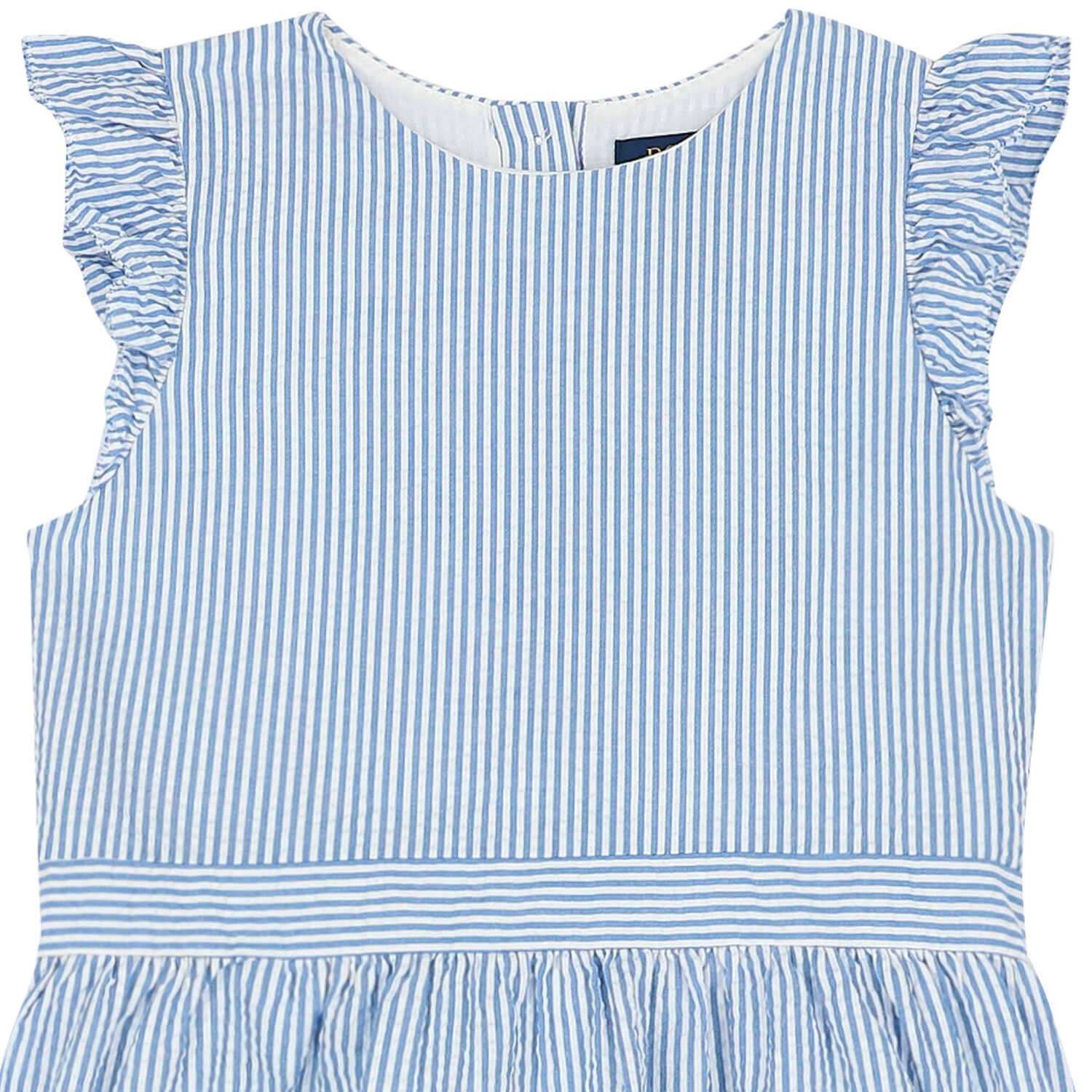 Girls White & Blue Striped Dress, 1, hi-res