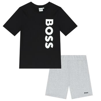 Boys Black & Grey Logo Shorts Set