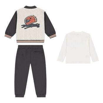 Boys Ivory, Grey & White Tracksuit Set (3 Piece)