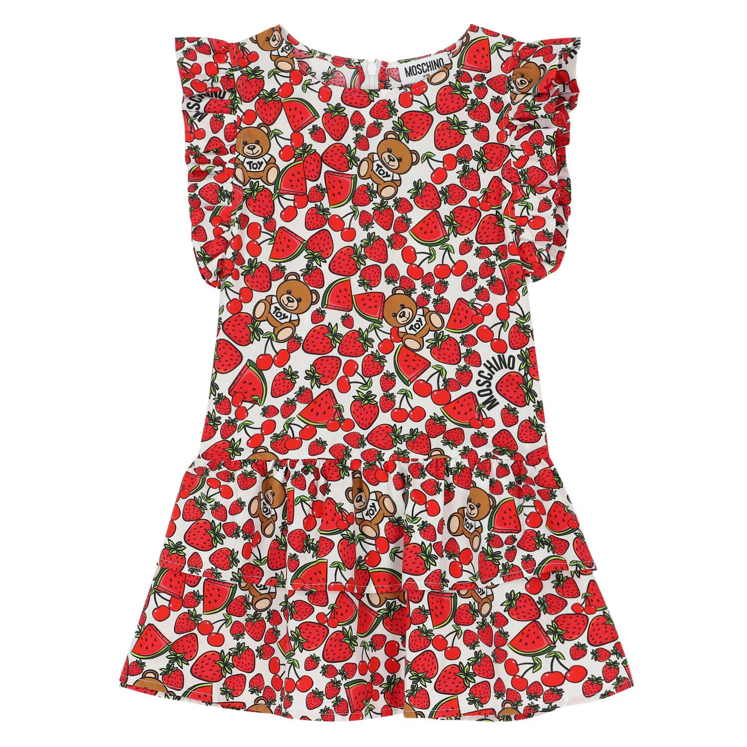 Girls Red Printed Dress, 1, hi-res