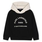 Boys Beige & Black Logo Hooded Top, 1, hi-res