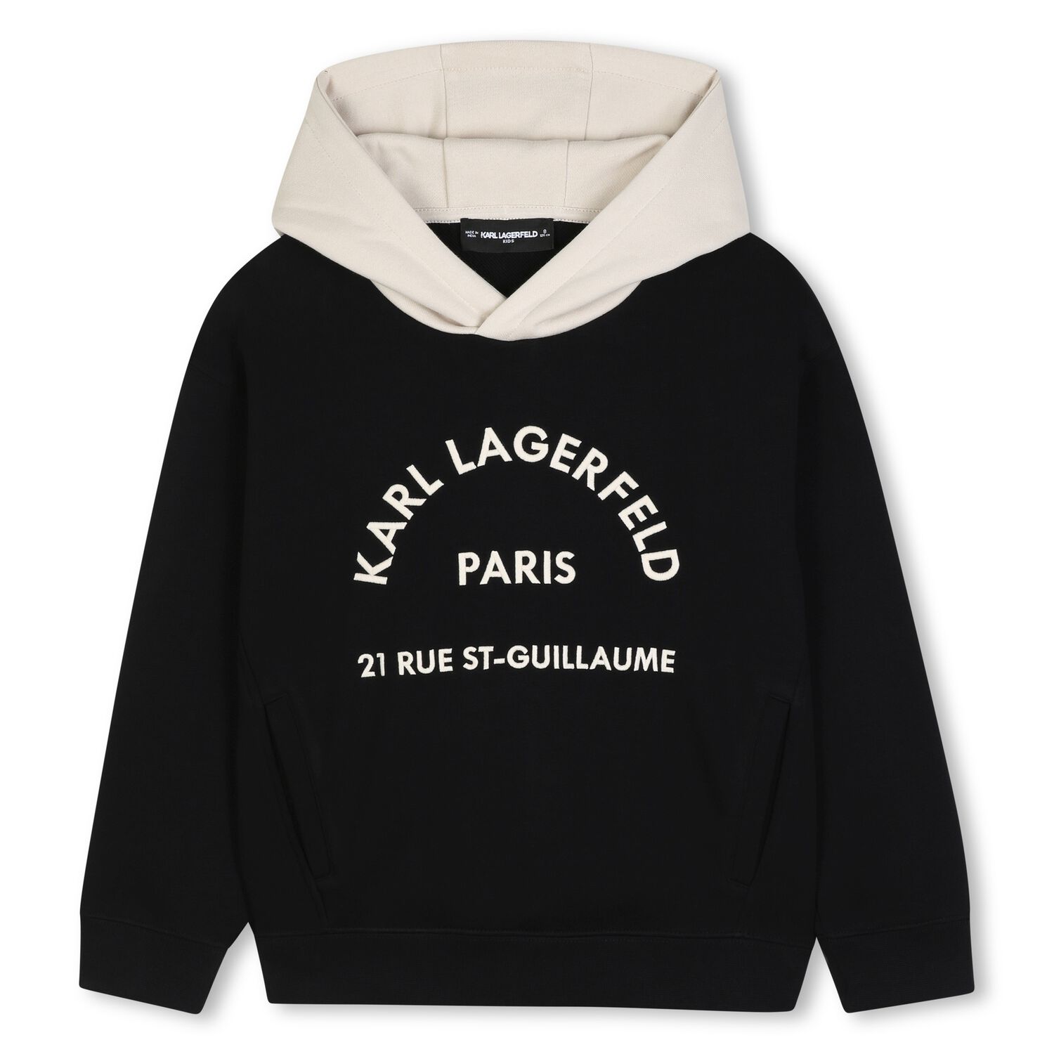 Boys Beige & Black Logo Hooded Top, 1, hi-res