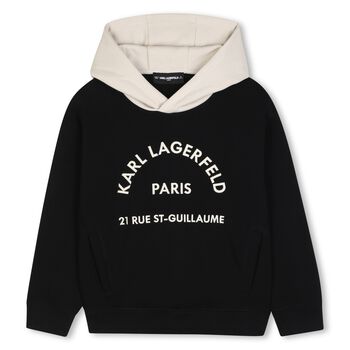 Boys Black & Beige Logo Hooded Top