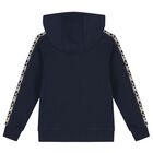 Girls Navy Blue Logo Hooded Zip Up Top, 2, hi-res