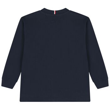 Boys Navy Blue Logo Long Sleeve Top