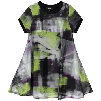 Girls Green, Black & Purple Mesh Logo 2 in 1 Dress