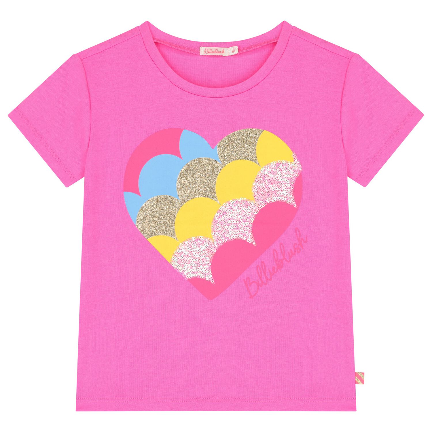 Girls Pink Logo Heart Sequin T-Shirt, 1, hi-res