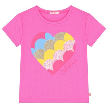 Girls Pink Logo Heart Sequin T-Shirt