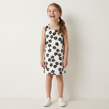 فستان بناتي أبيض وأسود مزين بالزهور