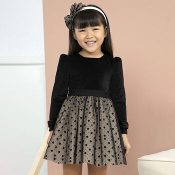 Girls Black Velvet & Tulle Dress