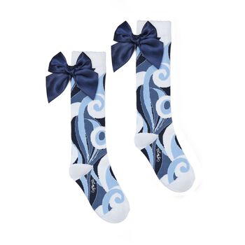 Girls Blue Satin Bow Swirl Socks