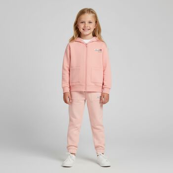 Girls Pink Logo Hooded Zip Up Top
