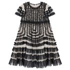 Girls Black & Beige Ruffled Tulle Dress, 1, hi-res