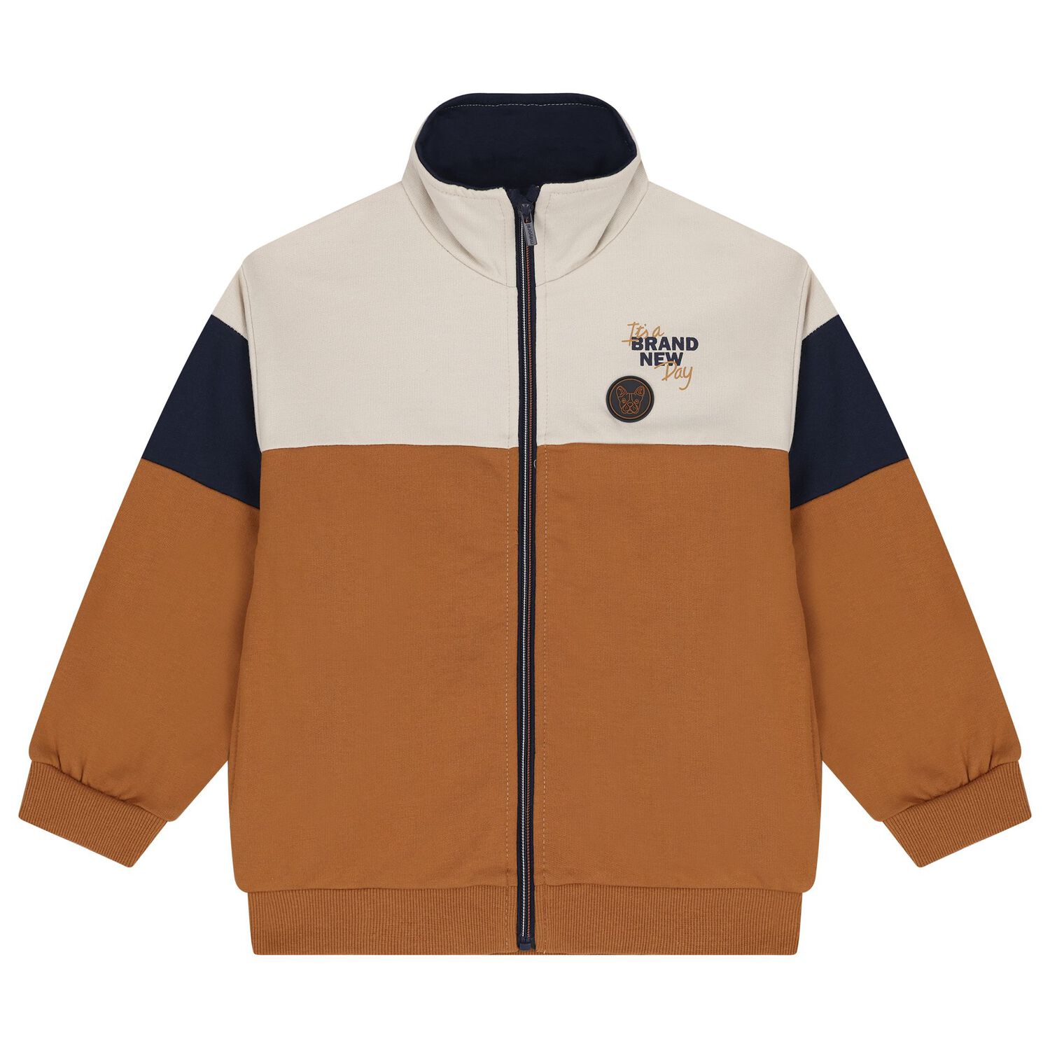 Boys Ivory, Beige & Navy Blue Tracksuit, 1, hi-res