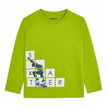 Boys Green Skater Long Sleeve Top